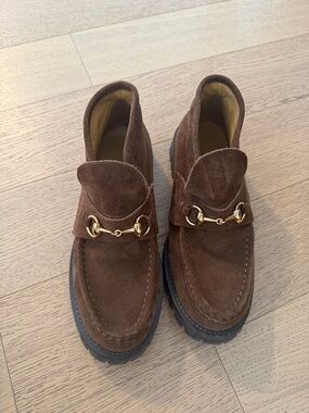 Gucci Brown Suede Loafers with Gold Horsebit